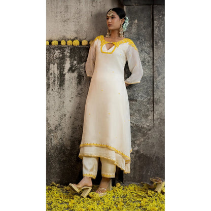 Label Ruby Beautifully Hand Embroidered Ivory Kurta with Pant (Set of 2)