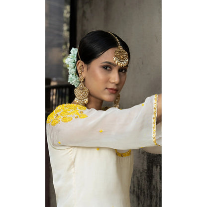 Label Ruby Beautifully Hand Embroidered Ivory Kurta with Pant (Set of 2)