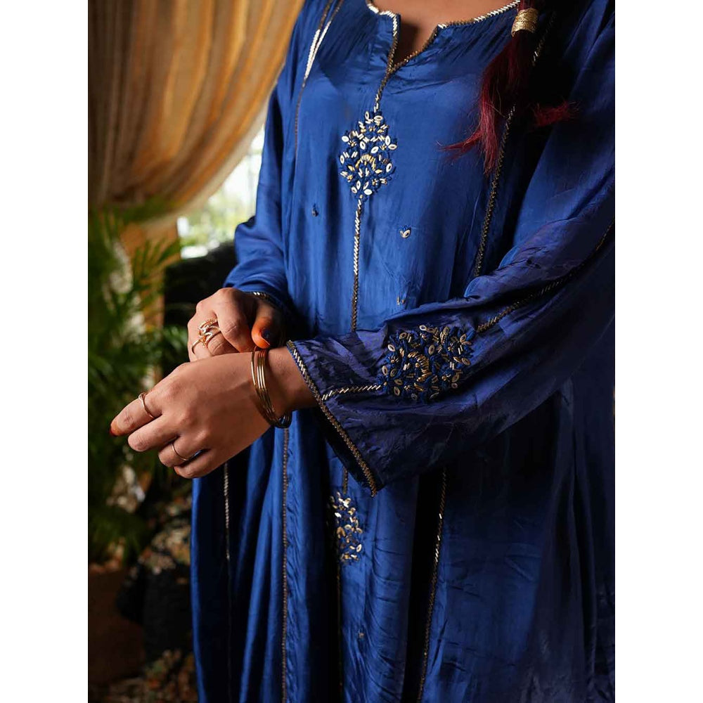 Label Ruby Beautifully Zari Embroidered Royal Blue Anarkali with Pant and Dupatta (Set of 3)