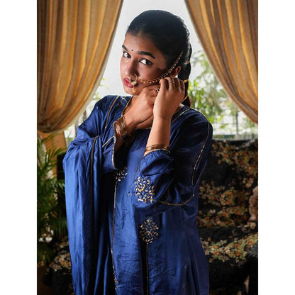 Label Ruby Beautifully Zari Embroidered Royal Blue Anarkali with Pant and Dupatta (Set of 3)
