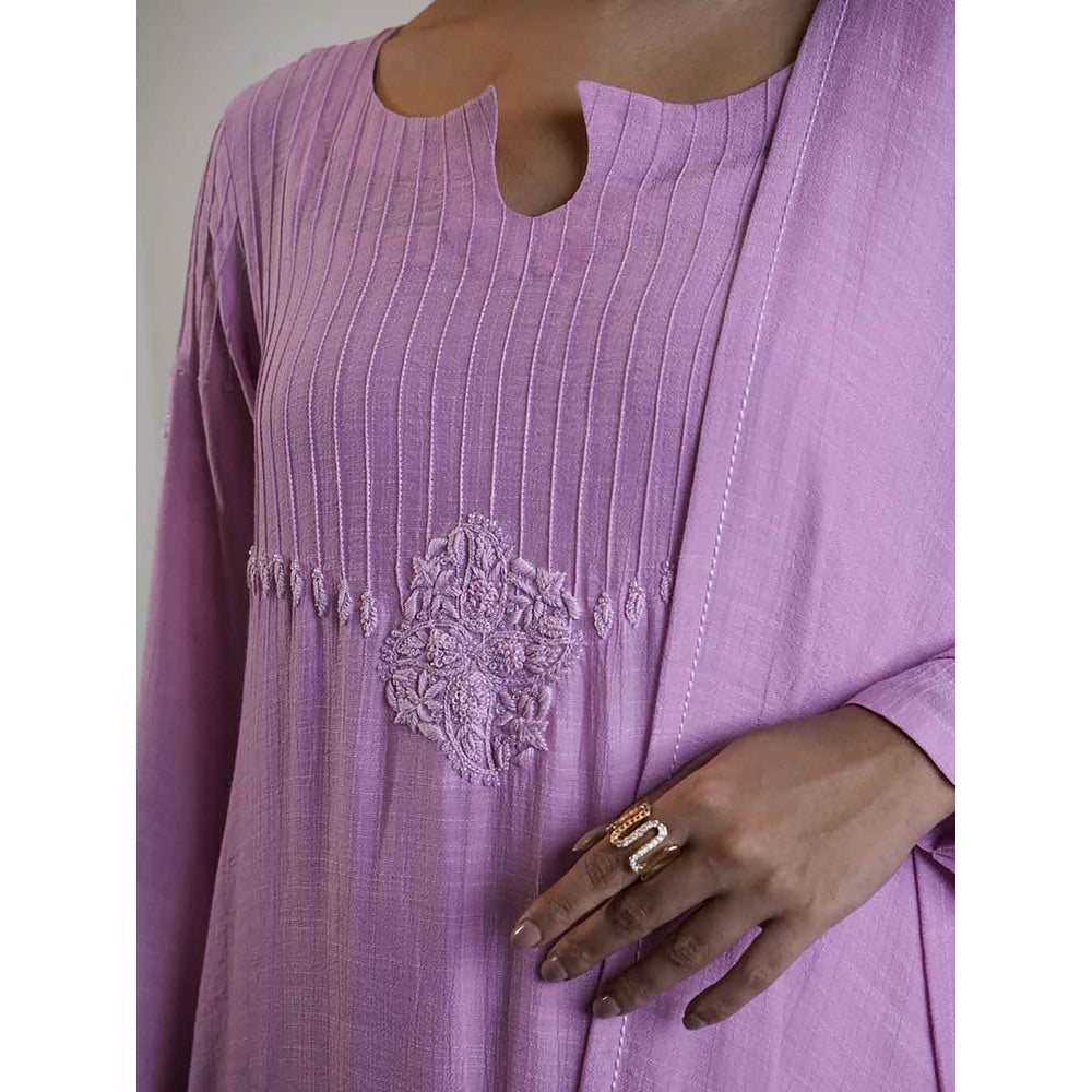Label Ruby Hand Embroidered Purple Kurta with Pant and Dupatta (Set of 3)