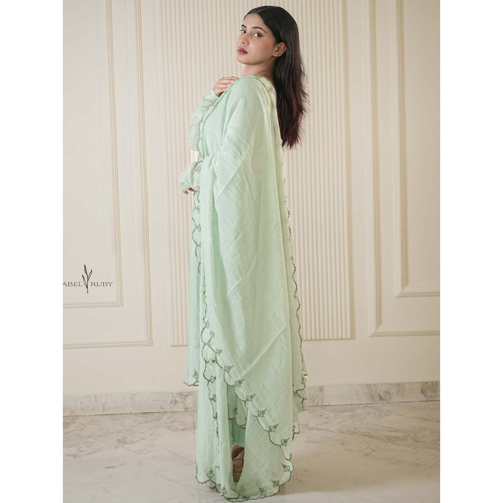 Label Ruby Mint Green Mul Chanderi Anarkali with Pant and Dupatta