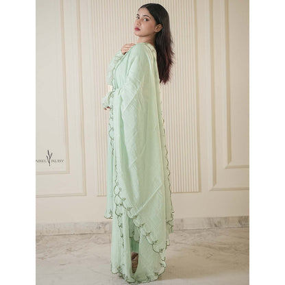 Label Ruby Mint Green Mul Chanderi Anarkali with Pant and Dupatta
