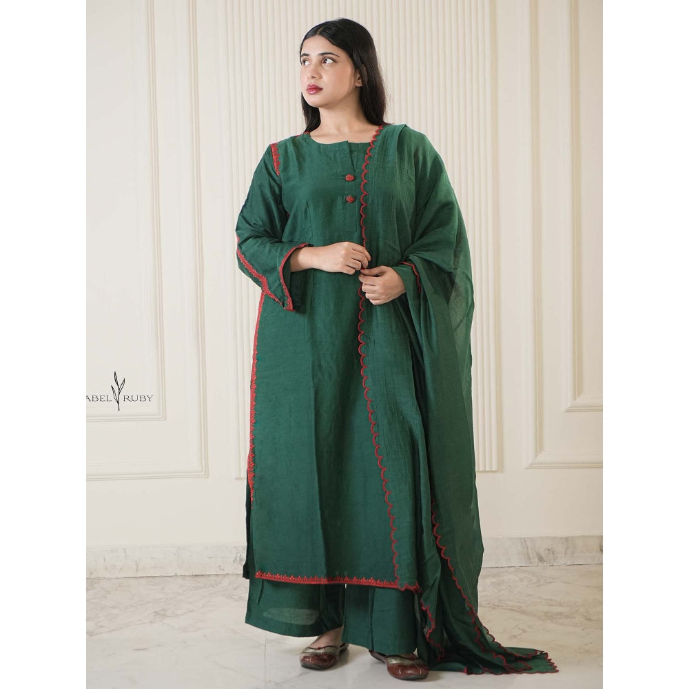 Label Ruby Bottle Green Mul Chanderi Kurta with Palazzo and Dupatta