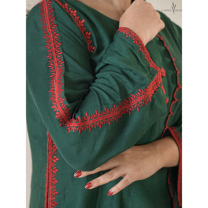 Label Ruby Bottle Green Mul Chanderi Kurta with Palazzo and Dupatta