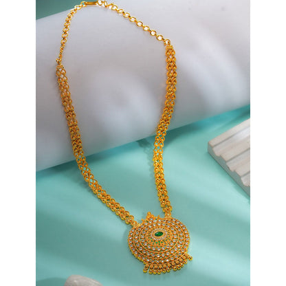 Label Ruby Gold-Plated Circular Green Stone Centre Statement Necklace