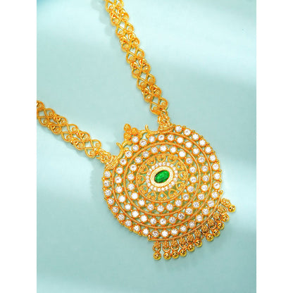 Label Ruby Gold-Plated Circular Green Stone Centre Statement Necklace