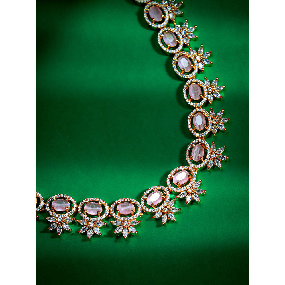 Label Ruby Gold-Plated Pastel Pink Oval Stone Necklace