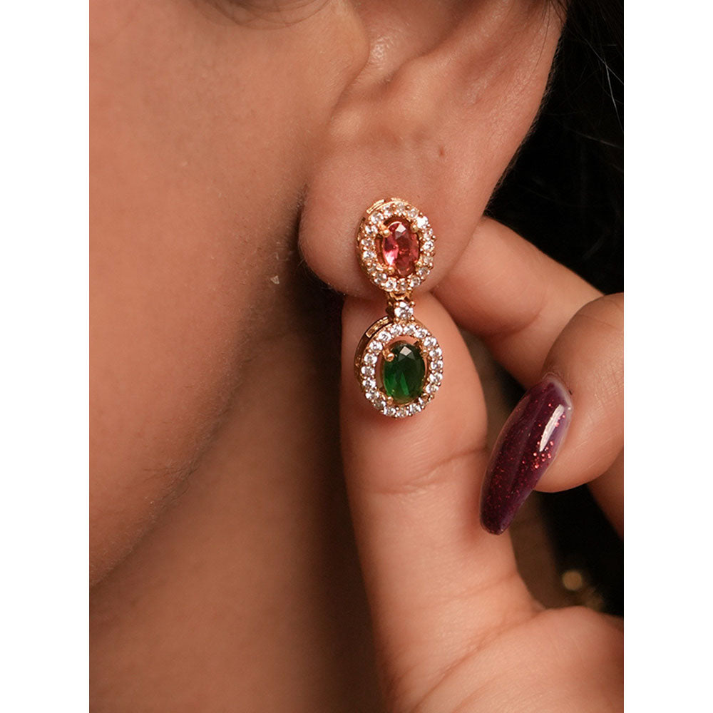 Label Ruby Multicolor Oval Stone In Rose Gold Finish Jewellery Set