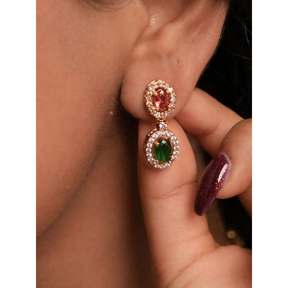 Label Ruby Multicolor Oval Stone In Rose Gold Finish Jewellery Set