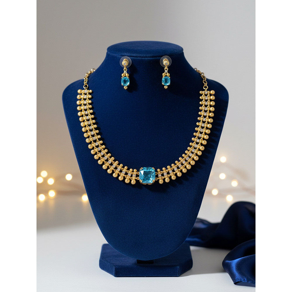 Label Ruby Gold-Plated Temple-Style Blue Topaz Jewellery Set