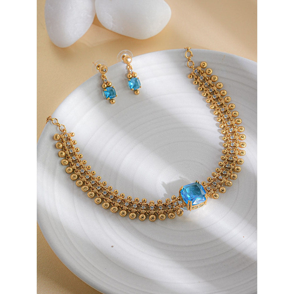 Label Ruby Gold-Plated Temple-Style Blue Topaz Jewellery Set
