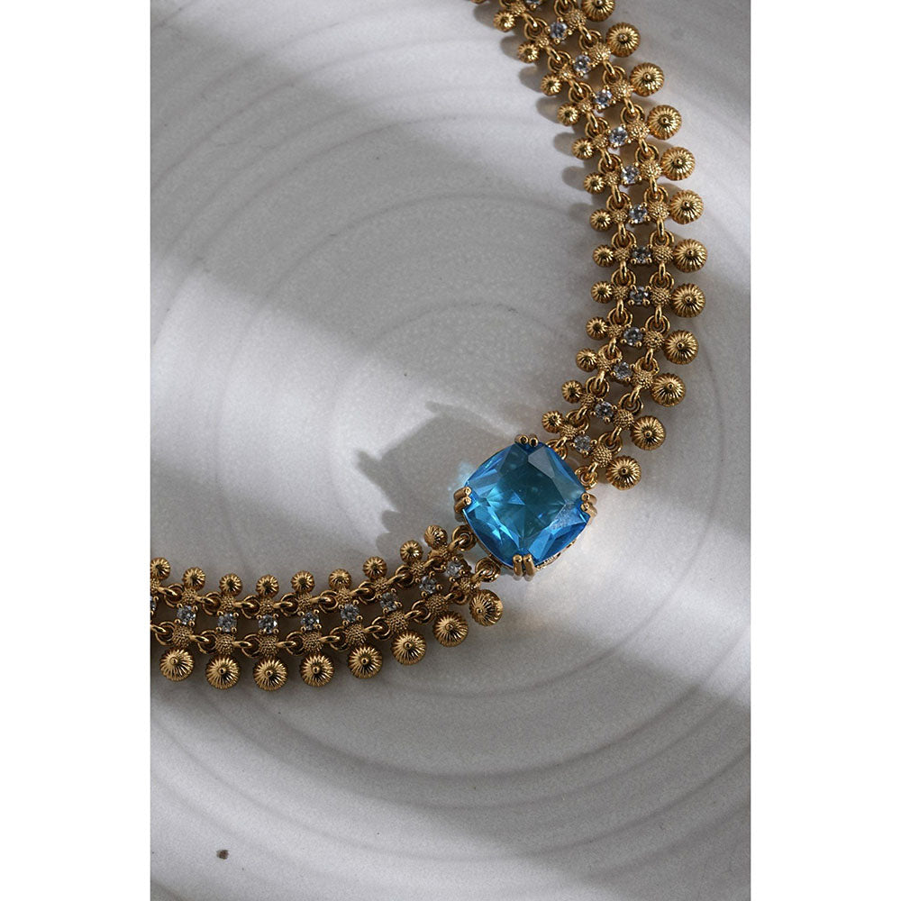 Label Ruby Gold-Plated Temple-Style Blue Topaz Jewellery Set