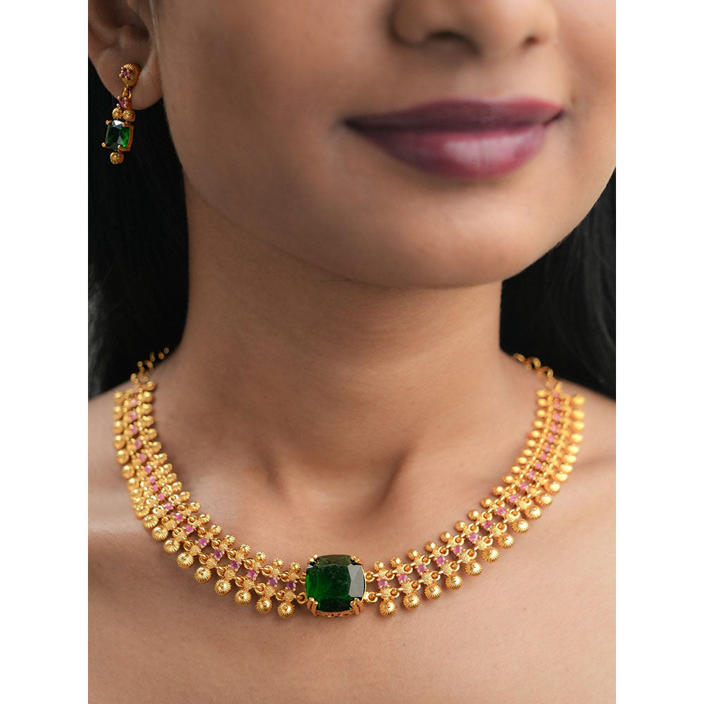 Label Ruby Gold-Plated Temple-Style Green Topaz Jewellery Set