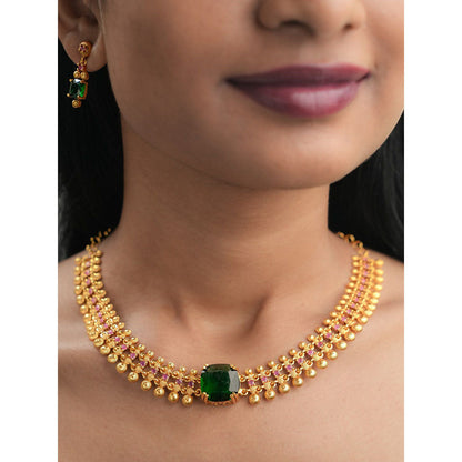 Label Ruby Gold-Plated Temple-Style Green Topaz Jewellery Set