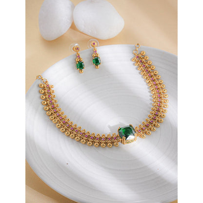 Label Ruby Gold-Plated Temple-Style Green Topaz Jewellery Set