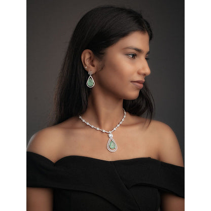Label Ruby Light Green Teardrop Silver Plating Bridal Wear Jewellery Set