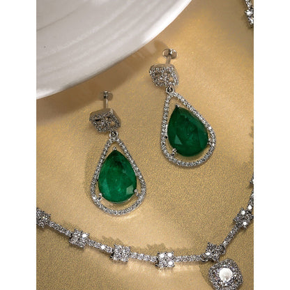 Label Ruby Emerald Green Cz Halo Silver Plating Bridal Wear Jewellery Set