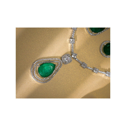 Label Ruby Emerald Green Cz Halo Silver Plating Bridal Wear Jewellery Set