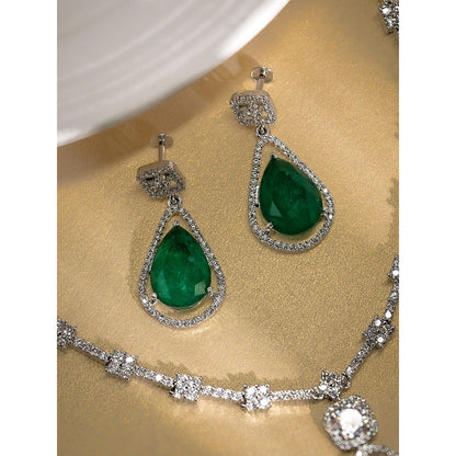 Label Ruby Emerald Green Cz Halo Silver Plating Bridal Wear Jewellery Set