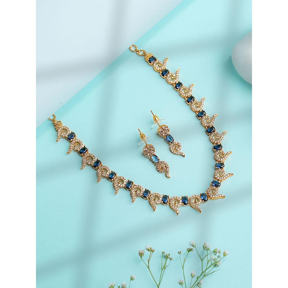 Label Ruby Blue Nature-Inspired Leaf Necklace and Earrings