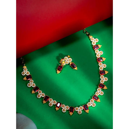 Label Ruby Elegant Emerald Red and Gold-Plated Jewellery Set