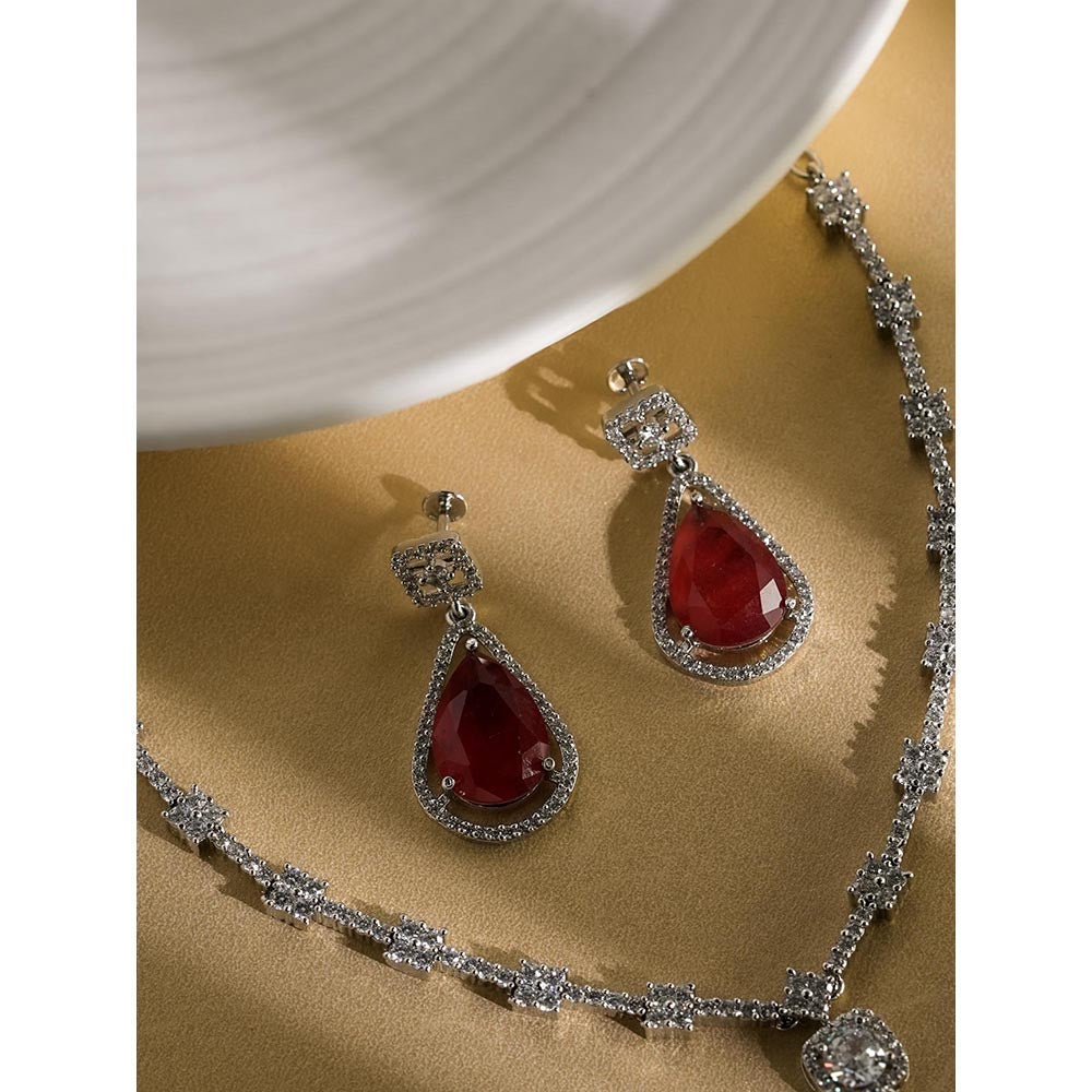 Label Ruby Regal Emerald-Cut Red Stone and Pave Diamond Jewellery Set