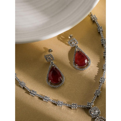 Label Ruby Regal Emerald-Cut Red Stone and Pave Diamond Jewellery Set