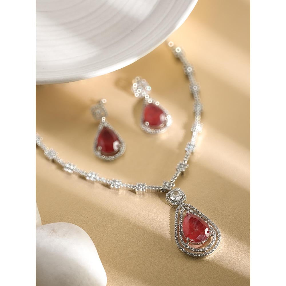 Label Ruby Regal Emerald-Cut Red Stone and Pave Diamond Jewellery Set