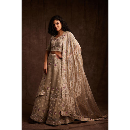Label Gayatri Bishnoi Nude Sequin Lehenga with Blouse and Dupatta (Set of 3)
