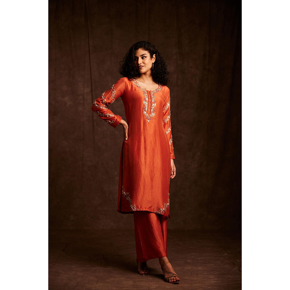 Label Gayatri Bishnoi Rust Ombre Kurta with Palazzo and Dupatta (Set of 3)