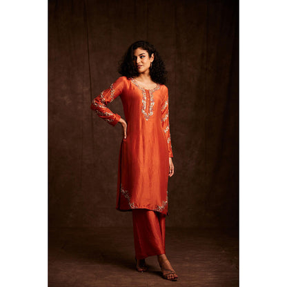 Label Gayatri Bishnoi Rust Ombre Kurta with Palazzo and Dupatta (Set of 3)