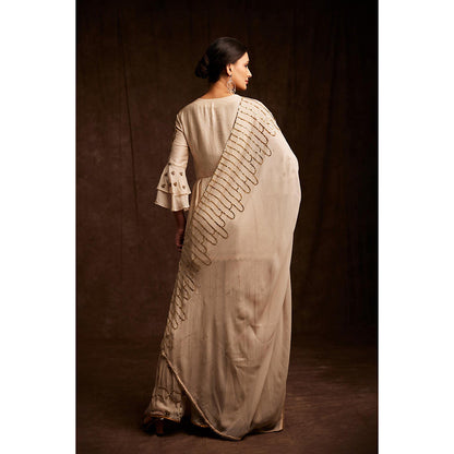 Label Gayatri Bishnoi Beige Salma Sitara Peplum Top with Sharara and Dupatta (Set of 3)
