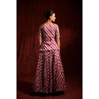 Label Gayatri Bishnoi Pink Onion Lechery Lehenga with Peplum Top and Dupatta (Set of 3)