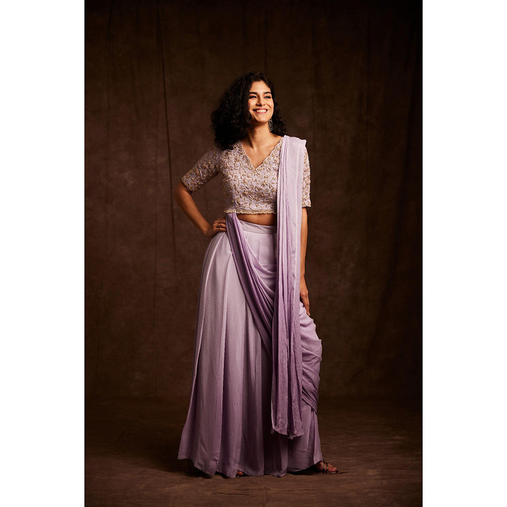 Label Gayatri Bishnoi Lavender Ombre Pre-Draped Saree with Stitched Blouse