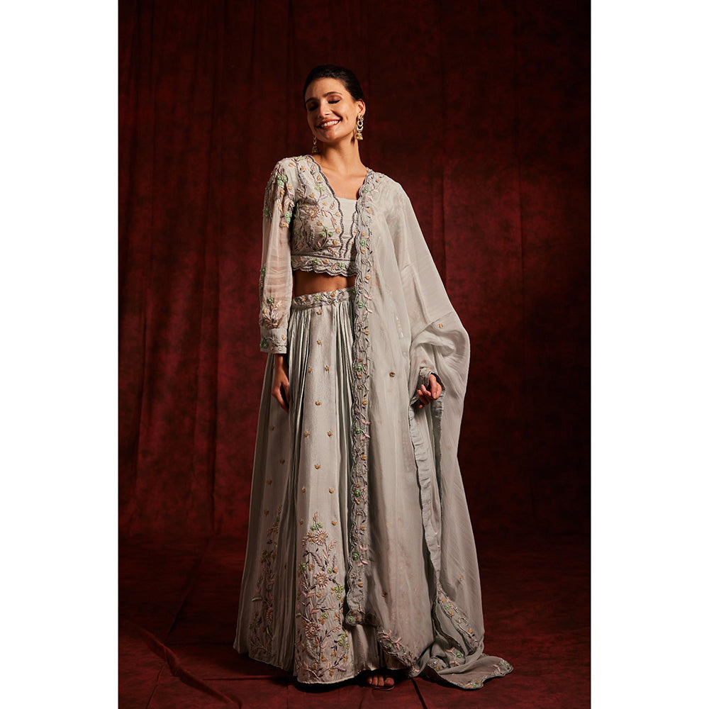 Label Gayatri Bishnoi Blue Sarmai Kalidaar Lehenga with Blouse and Dupatta (Set of 3)