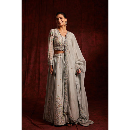 Label Gayatri Bishnoi Blue Sarmai Kalidaar Lehenga with Blouse and Dupatta (Set of 3)