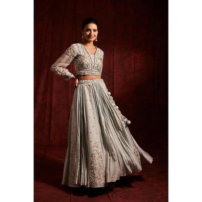 Label Gayatri Bishnoi Blue Sarmai Kalidaar Lehenga with Blouse and Dupatta (Set of 3)