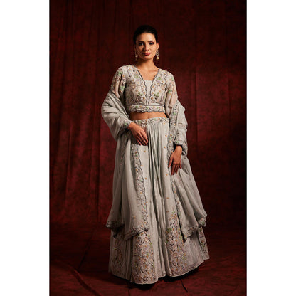 Label Gayatri Bishnoi Blue Sarmai Kalidaar Lehenga with Blouse and Dupatta (Set of 3)