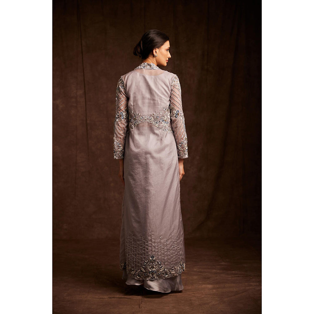 Label Gayatri Bishnoi Metallic Silver Bustier with Cape and Palazzo (Set of 3)