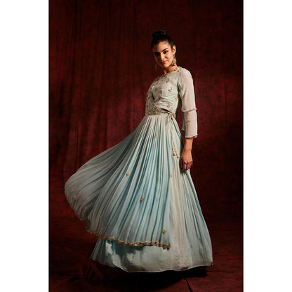 Label Gayatri Bishnoi Ice Blue Blouse with Lehenga, Jacket and Dupatta (Set of 4)