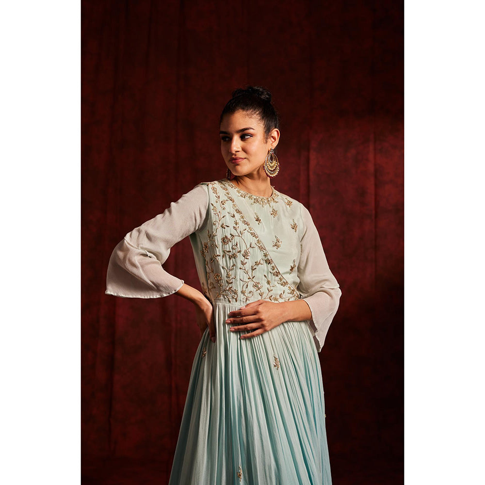 Label Gayatri Bishnoi Ice Blue Blouse with Lehenga, Jacket and Dupatta (Set of 4)
