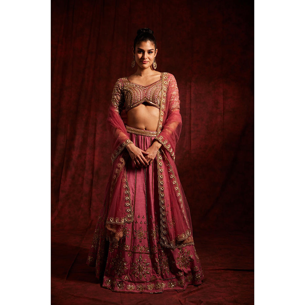 Label Gayatri Bishnoi Mauve Kashi Lehenga with Blouse and Dupatta (Set of 3)