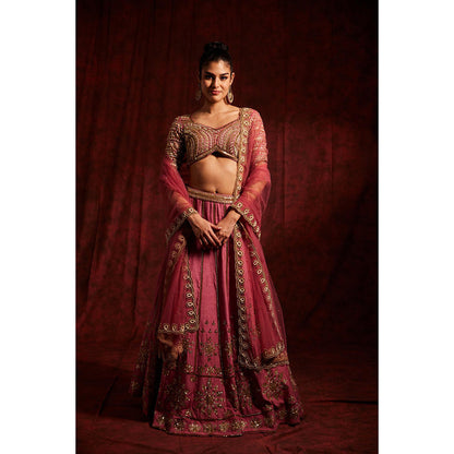 Label Gayatri Bishnoi Mauve Kashi Lehenga with Blouse and Dupatta (Set of 3)