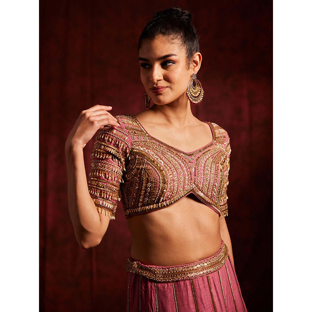 Label Gayatri Bishnoi Mauve Kashi Lehenga with Blouse and Dupatta (Set of 3)