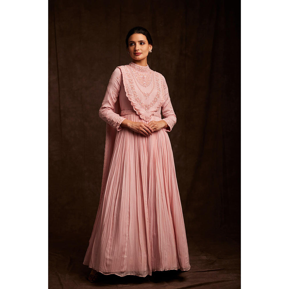 Label Gayatri Bishnoi Pink Flamingo Cape with Drape Gown and Belt (Set of 3)