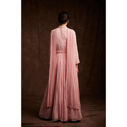 Label Gayatri Bishnoi Pink Flamingo Cape with Drape Gown and Belt (Set of 3)
