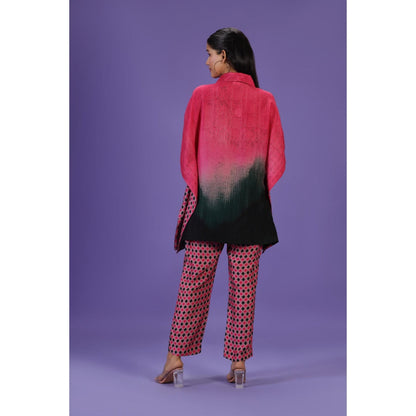 Label Radini Rose Noir Short Kaftan with Pant - Pink