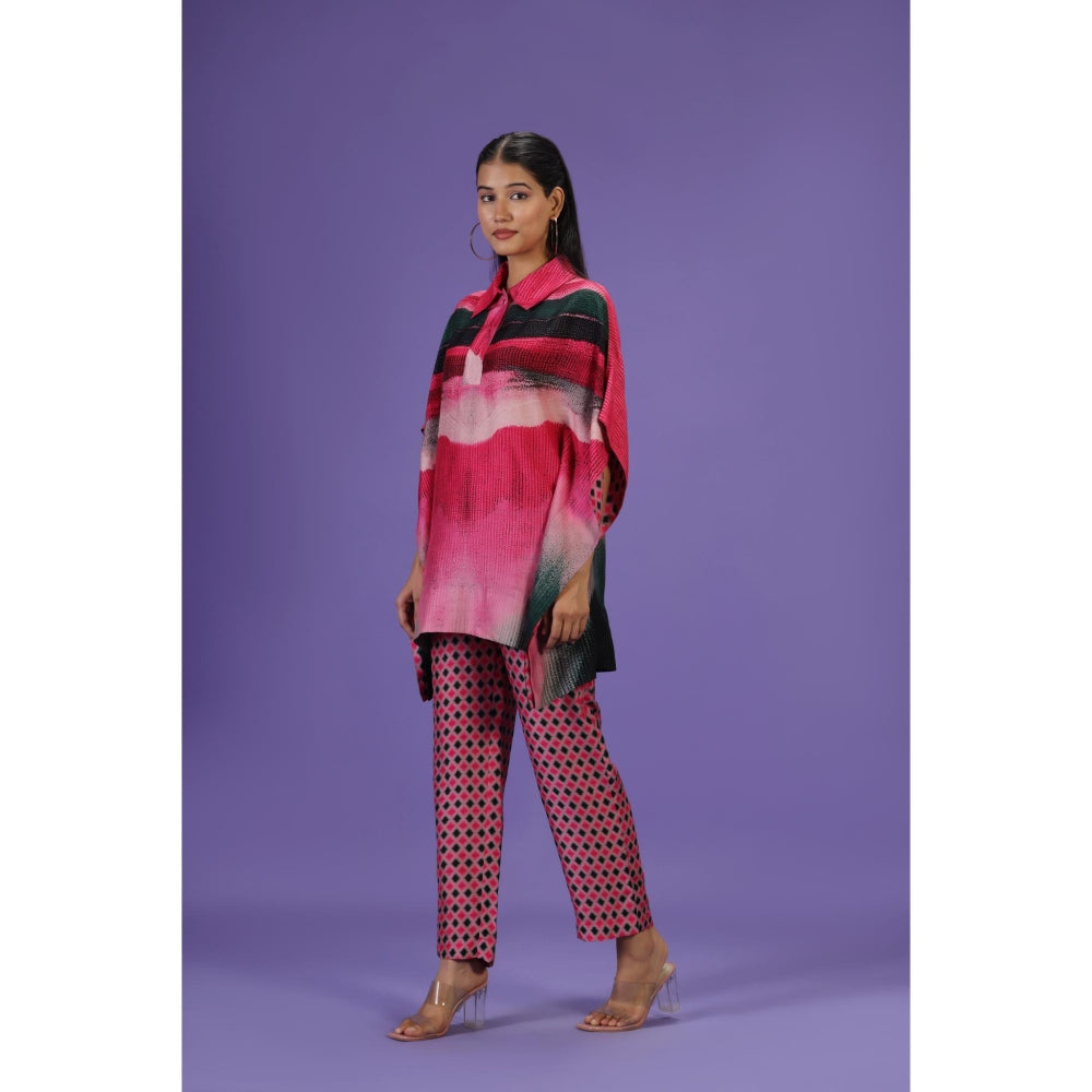 Label Radini Rose Noir Short Kaftan with Pant - Pink