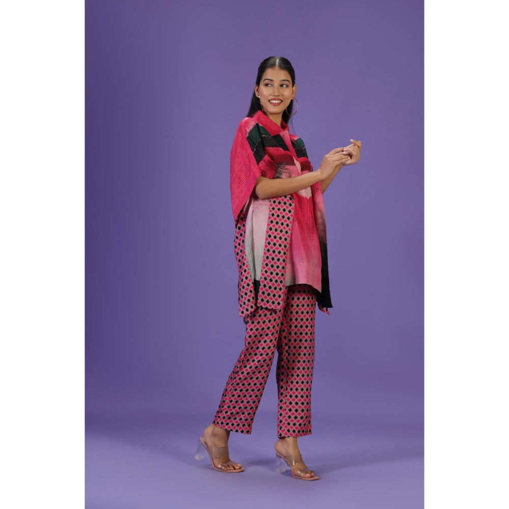 Label Radini Rose Noir Short Kaftan with Pant - Pink